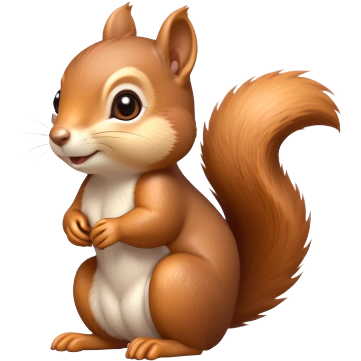 Cinematic Adorably Cute Squirrel Portrait Emoji, Perched with an alert, twinkling gaze and a playful tilt of its head, showcasing a small, nimble body with a bushy tail and delicate whiskers, Simplified yet irresistibly adorable features, highly detailed, glowing with a warm, sunlit glow, high shine, energetic and sprightly, stylized with an air of woodland whimsy, soft glowing outline, capturing the essence of a joyful squirrel that appears ready to scamper out of the screen with boundless charm! emoji