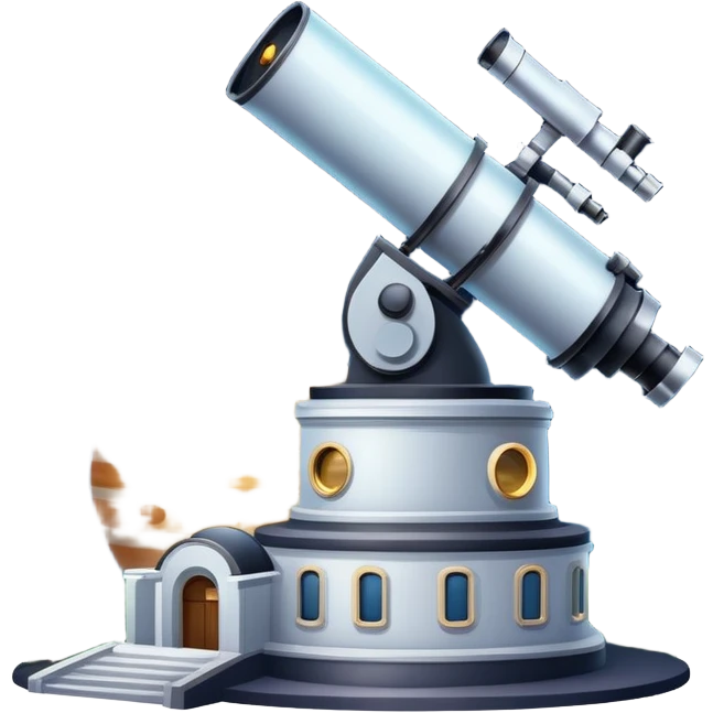 An icon featuring visible planets, distant stars, and galaxies, an observatory with a giant telescope, set against a starry sky, symbolizing the study of astronomy and celestial exploration. Transparent background highlights the wonder of the universe. emoji