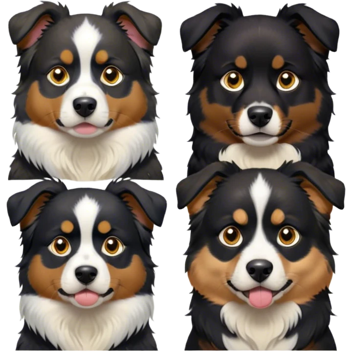 Cinematic Meme-Worthy Grumpy Black Tri Australian Shepherd Portrait Emoji, Head held high but eyes filled with dramatic disappointment, smooth black fur with distinctive white and tan patches, deeply furrowed brow forming an unmistakable scowl, floppy ears slightly angled back in disapproval, piercing dark eyes glaring with pure exasperation, Simplified yet hilariously over-exaggerated features, highly detailed, glowing with an aura of supreme annoyance, high shine, exhausted yet judgmental, stylized with an almost regal pettiness, bright but brooding, soft glowing outline, capturing the essence of a pup that has seen it all and is thoroughly unimpressed, so meme-worthy it feels like it could instantly become the next viral sensation of grumpiness! emoji