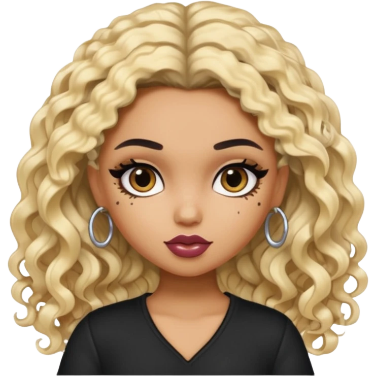 split dye leftside blonde rightside black curly hair, pretty bratz baddie emoji