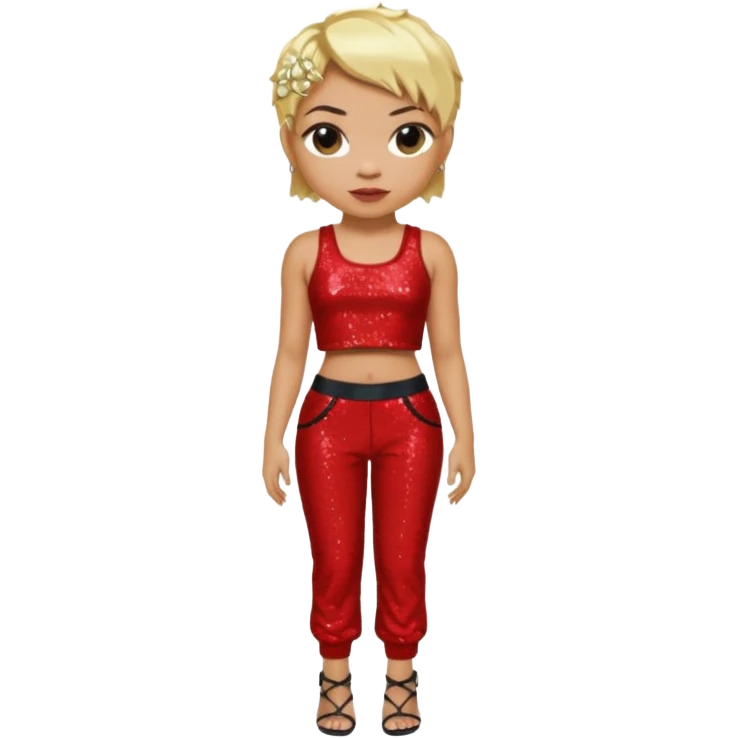 T Boz from TLC with short blonde hair, red sequin crop top and pants emoji