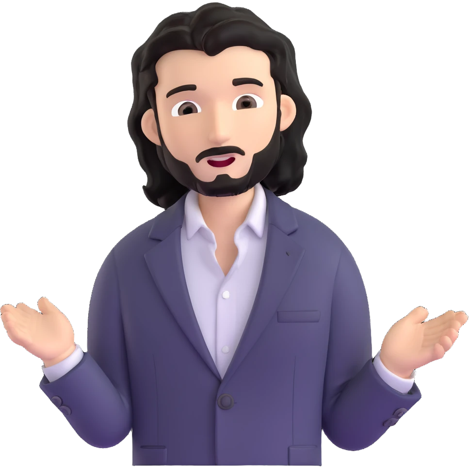 Professional portrait of a business strategist with black wavy hair, stubble, chiseled face, wearing blazer and button-up shirt, confident engaging expression, speaking pose, suitable for keynote speaker profile emoji