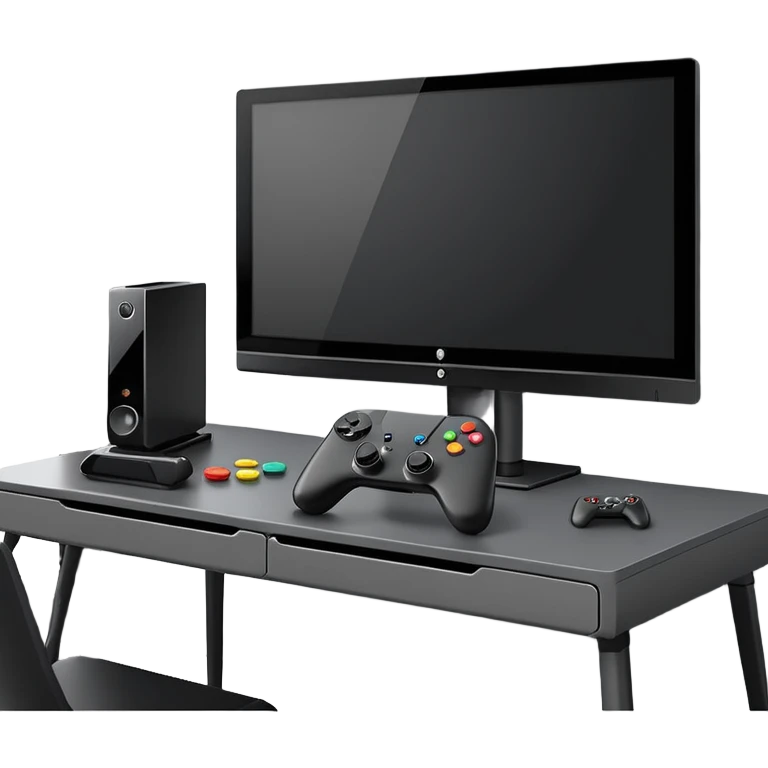 Gaming console on desk with tv emoji