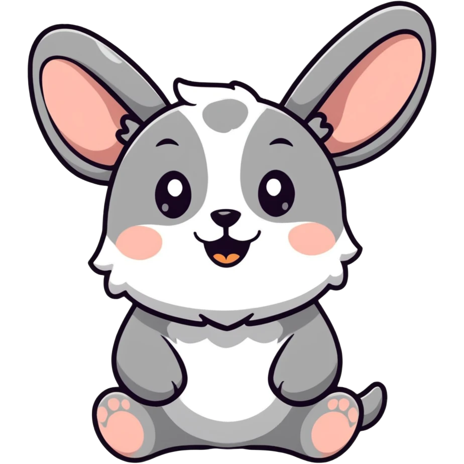 cartoon gibberling character, fluffy, oversized ears, smiling, simple background emoji