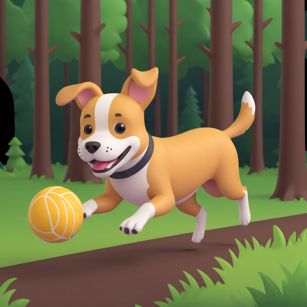 dog chasing ball in forrest, close up pose emoji