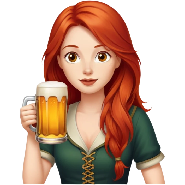 Woman with long red hair drinking a beer emoji