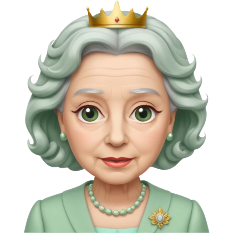 Queen Elizabeth with grey hair and waves in pastel green clothes emoji