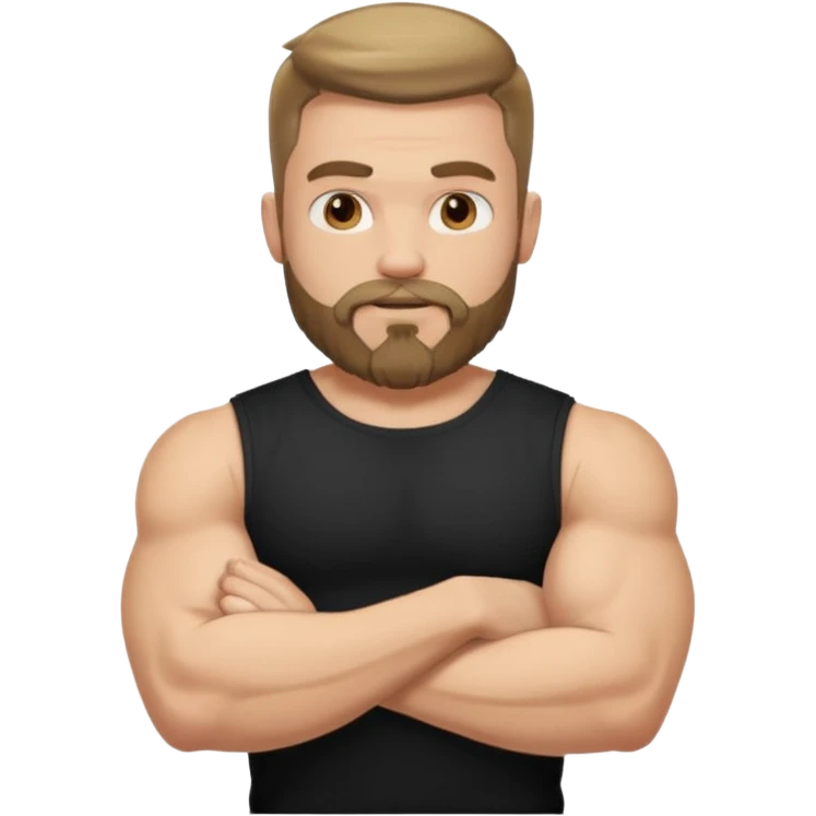 generate an ios genmoji of a fair guy wearing a sleevless black tshirt with big biceps and a goatee beard emoji