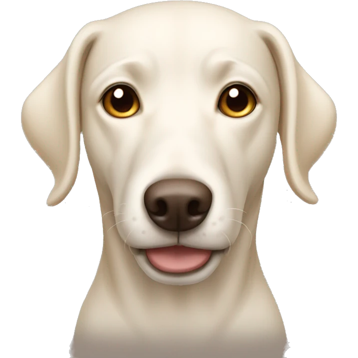 cream white colored dog, long face, pointy ears, brown eyes, light brown nose emoji