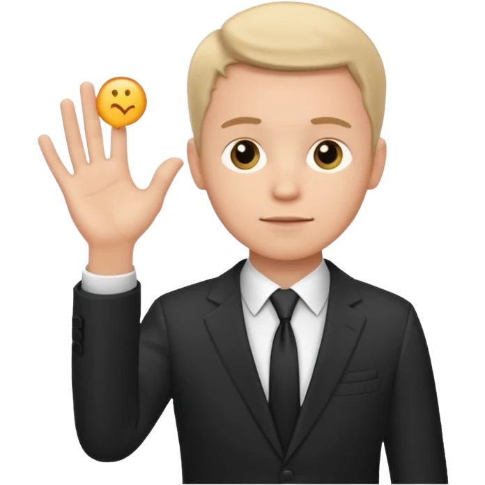 white man in formal suit in thought, holding something in the palm of his hand emoji