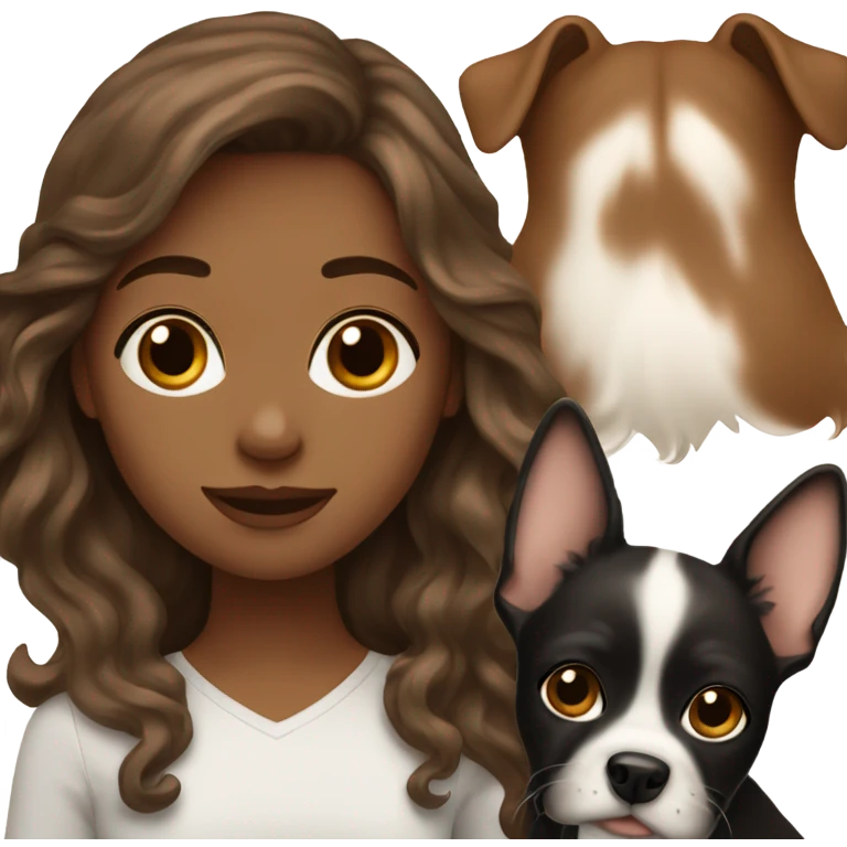 white girl with wavy brown hair holding black dog emoji