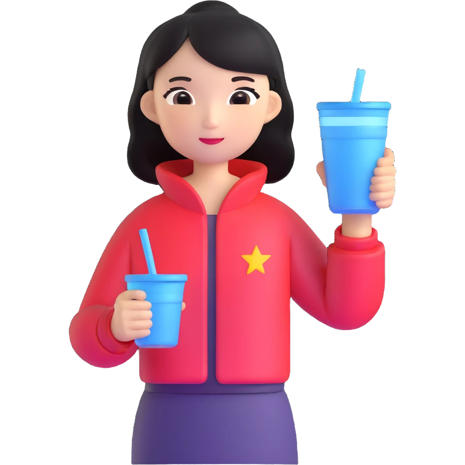 Chinese girl holding a water cup emoji