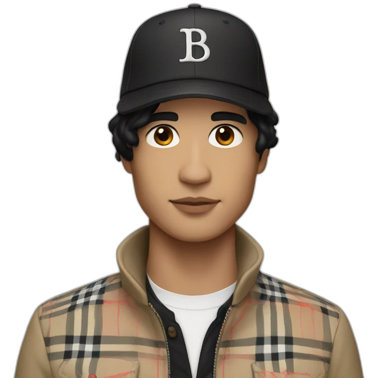 guy with white skin burberry cap and black mid-length hair emoji