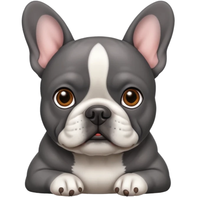 dark gray french bulldog with brown eyes and white belly emoji