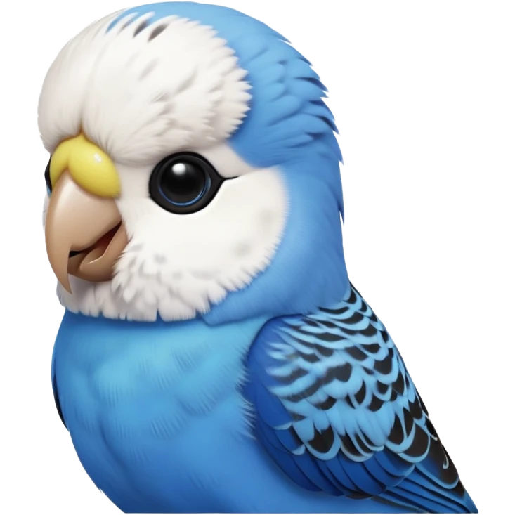 cinematic-cute-blue-budgie-portrait-emoji,-head-tilted-playfully-and-inquisitively,-featuring-a-brilliant-blue-feathered-fur-and white and black feathered face-with-a-natural-sheen,-round,-sparkling-dark-eyes-filled-with-curiosity,-simplified-yet-irresistibly-adorable emoji