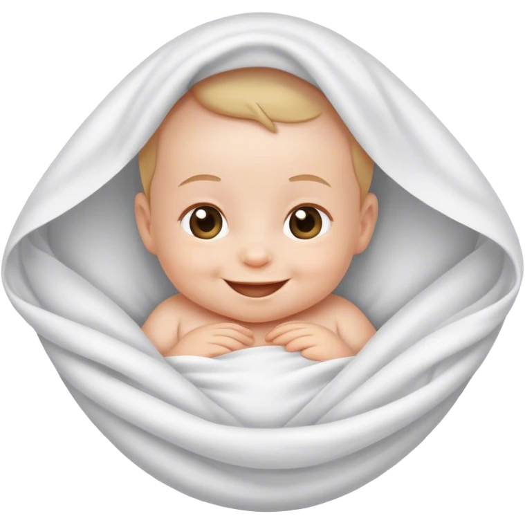 newborn baby smiling in white sheet emoji