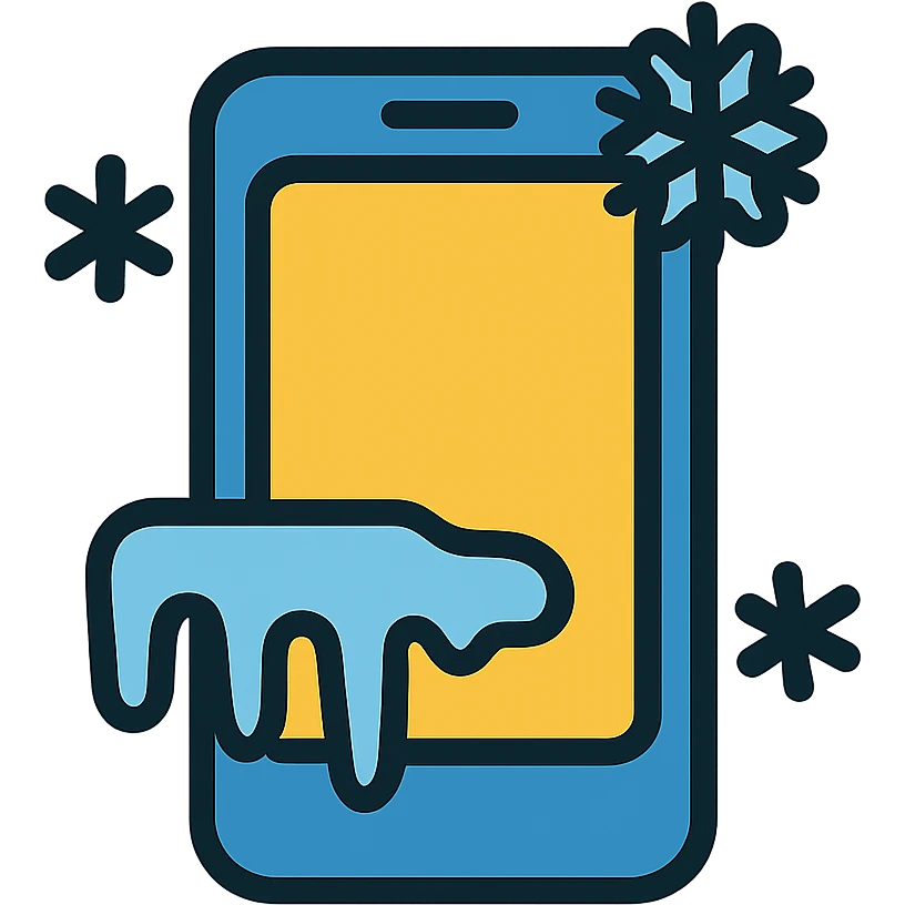 Phone with frost and snowflakes, representing a cold sales call emoji