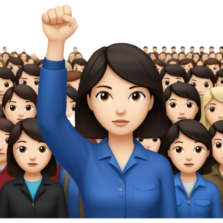 woman with raised fist, crowd behind her emoji