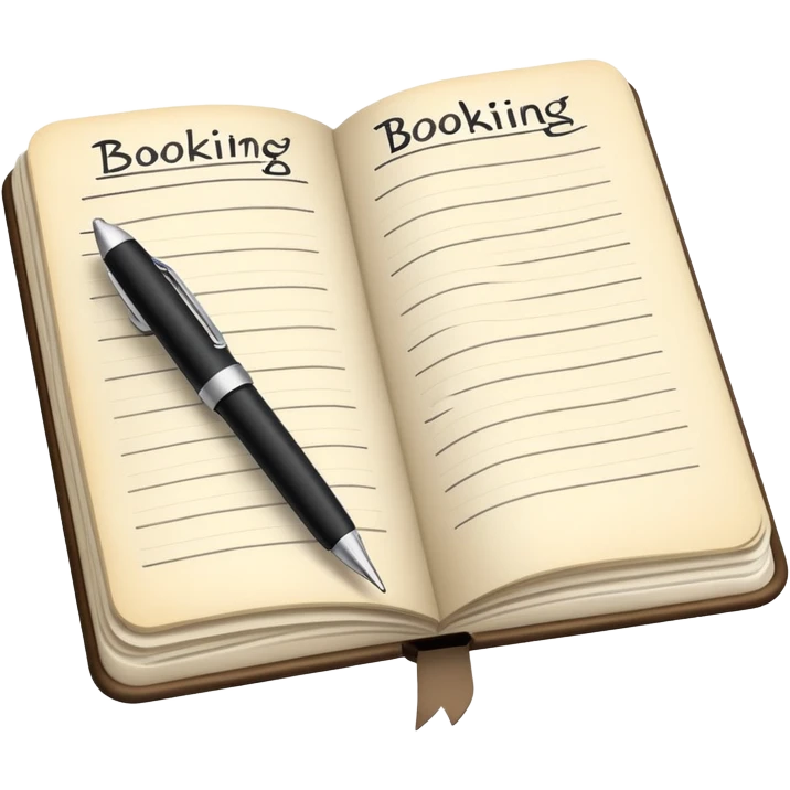 old-style booking in a paper notebook with a pen nearby emoji