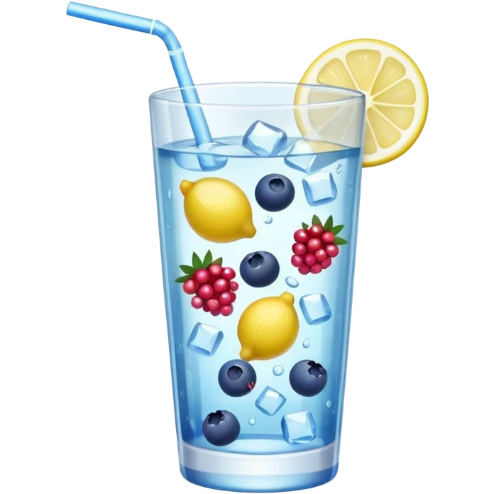 refreshing drink of water with berries, lemon, and ice, emoji style emoji