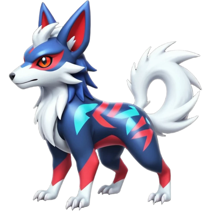 Futuristic shiny colorful neon vibrant bright patterned Zoroark-Zangoose-Litten-Absol-hybrid-creature emoji