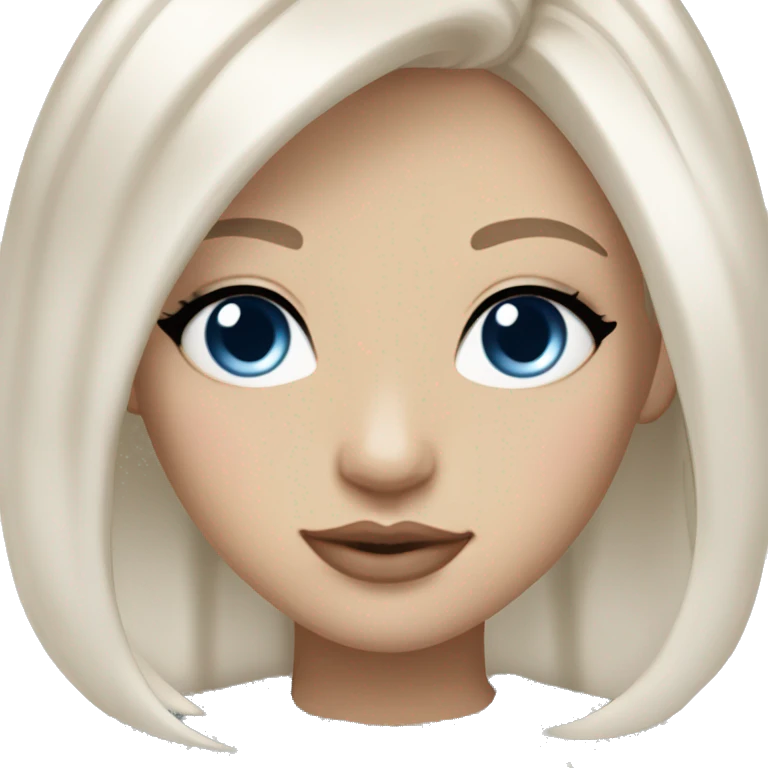 slavic girl medium length white straight hair, blue eyes, light pink beige glittery lips emoji