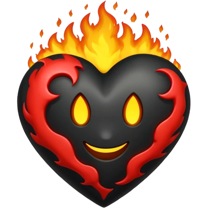 Corazón negro con grietas y sanado con oro envuelto en fuego dorado  emoji