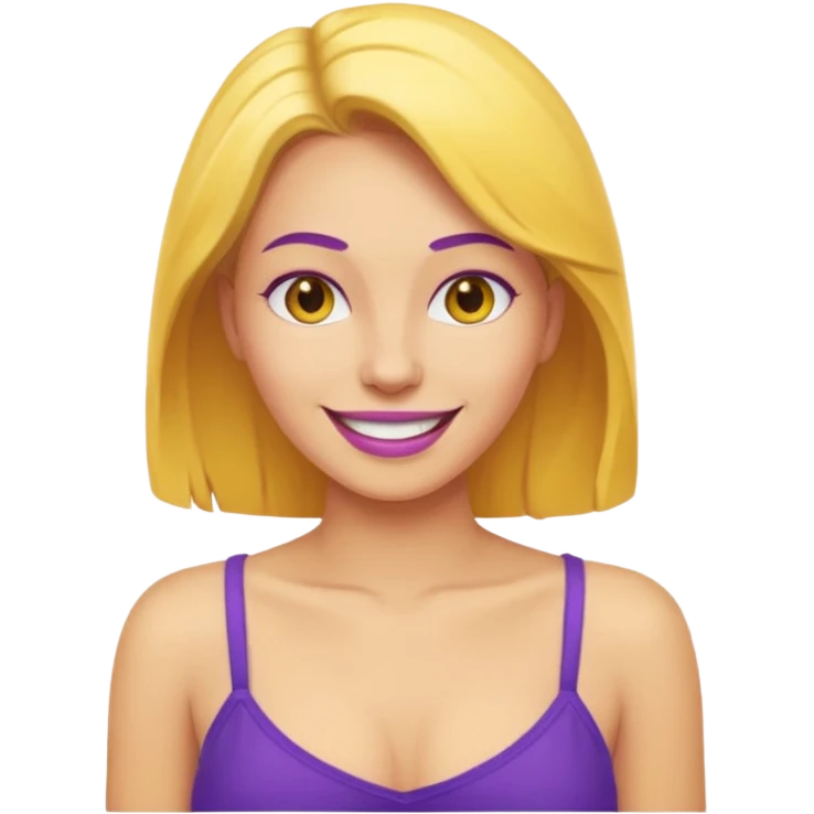 Make a yellow woman with a purple shirt with exposed boobs topless emoji