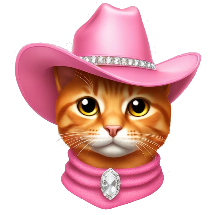 orange realistic cat wearing a bedazzled pink cowgirl hat  emoji