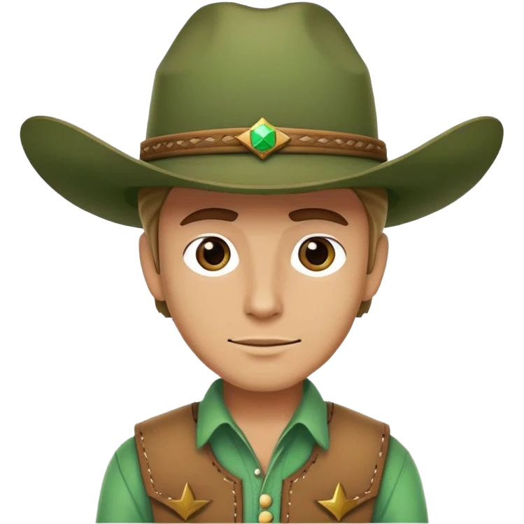 Cowboy wearing a green hat without any star on the hat, western style outfit emoji