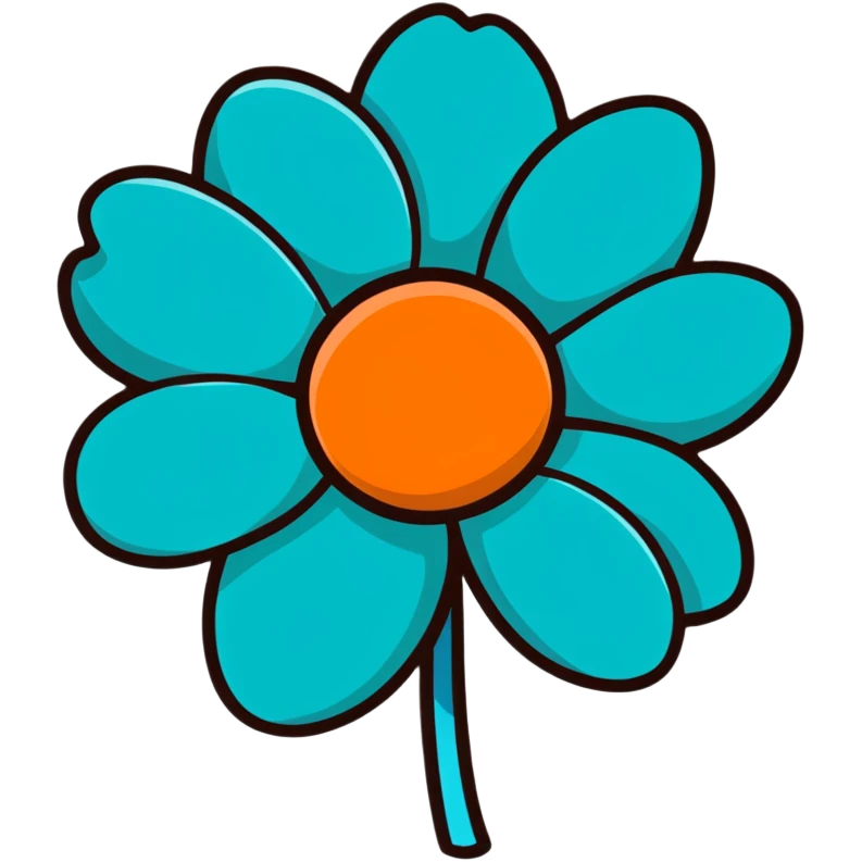 flower with teal petals and orange center emoji