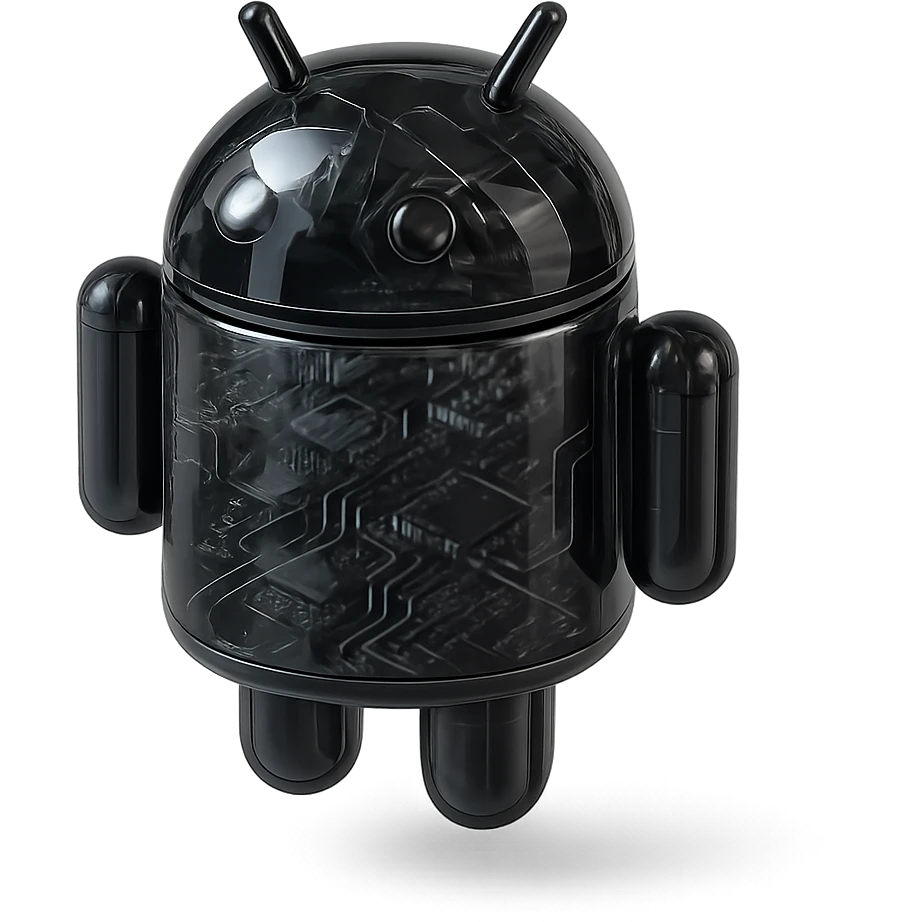 android robot, black, high-gloss finish, futuristic, glossy circuit style emoji
