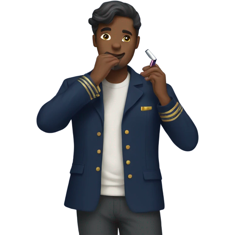 A man putting on lipstick in a navy outfit  emoji