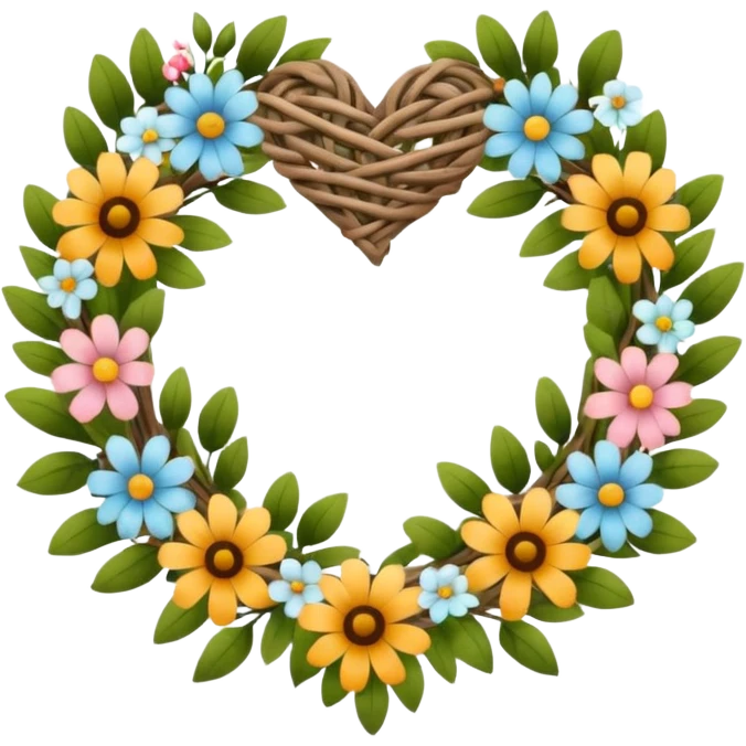 nature wreath heart, boho beautiful  emoji