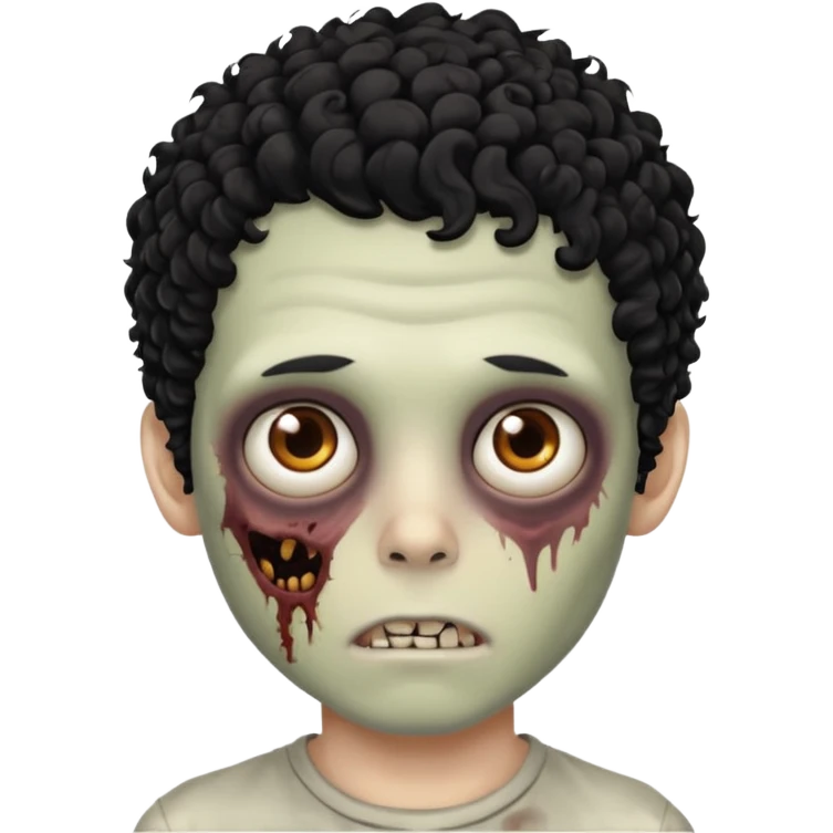 Um garoto zumbi com o cabelo preto cacheado e olhos castanhos emoji