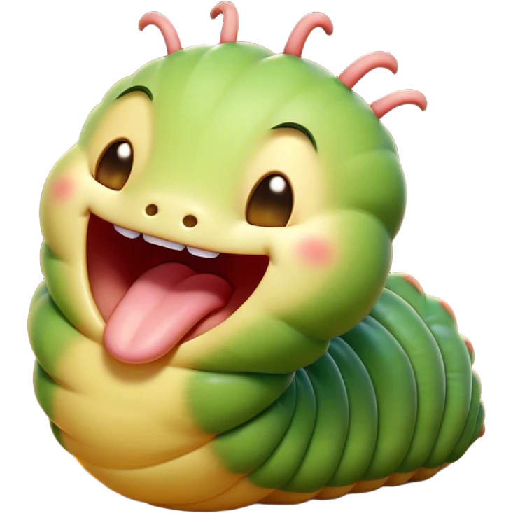 Cinematic Adorable Yawning Caterpillar Portrait Emoji, Head tilted slightly with a dramatic, wide-open yawn, showcasing a plump, segmented body with softly drooping edges and sleepy, half-closed eyes, Simplified yet irresistibly cute features, highly detailed, glowing with a soft, cozy natural glow, high shine, relaxed yet expressive, stylized with a dash of whimsical transformation charm, soft glowing outline, capturing the essence of a drowsy caterpillar that appears ready to stretch and yawn its way out of the screen! emoji