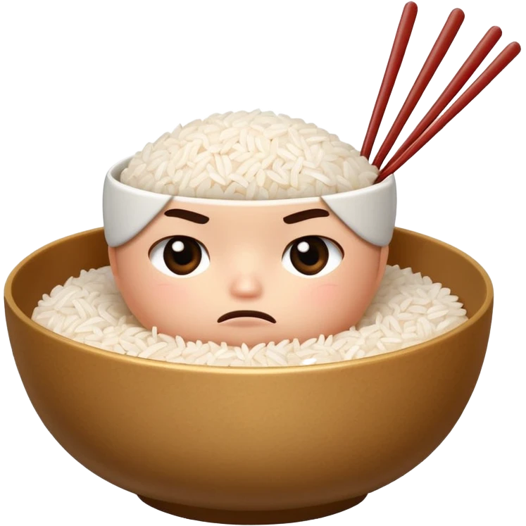 A bowl of rice with a small worried face. It holds chopsticks and a spoon, looking like it wants to take care of you. emoji