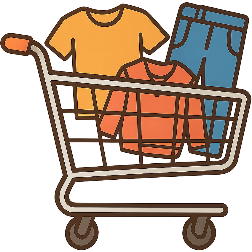 flat toon style shopping cart with clothes emoji