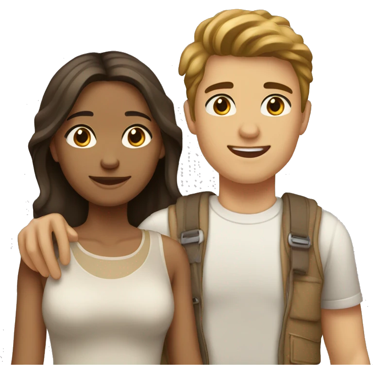 A boy with his girlfriend both brown hair and both light brown skin Color emoji
