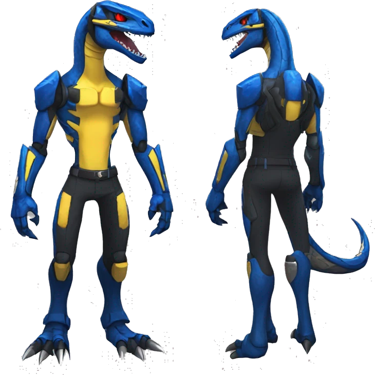 Cool Edgy Black Blue Yellow Digimon-Fakemon-Guilmon-Velociraptor-Dragon-Mecha full body emoji
