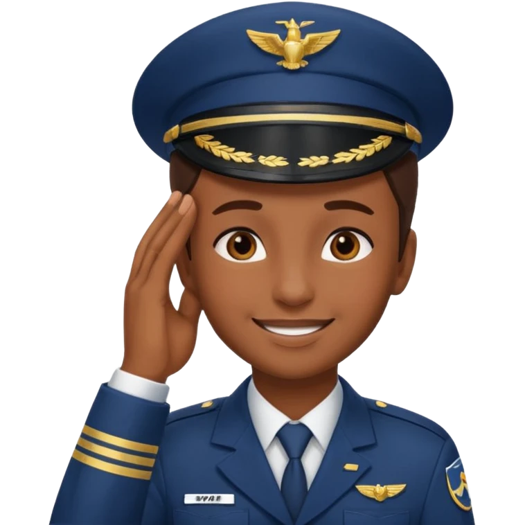 Un piloto de linea aérea sonriendo con la mano en la frente con la pose firme emoji