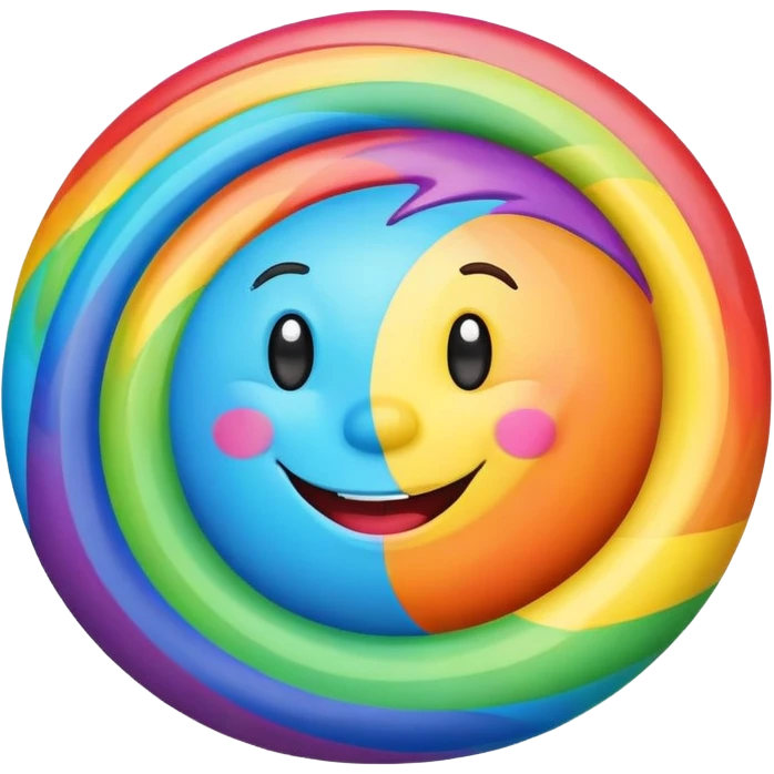 planet with rainbow spiral pattern and a cheerful laughing face emoji