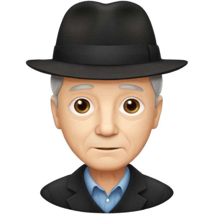 A light-skinned old man with short dark hair, and a black fedora, with an oval face and calm look. emoji
