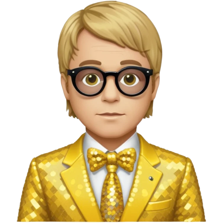 Elton John with dark blonde hair, yellow sequin suit emoji