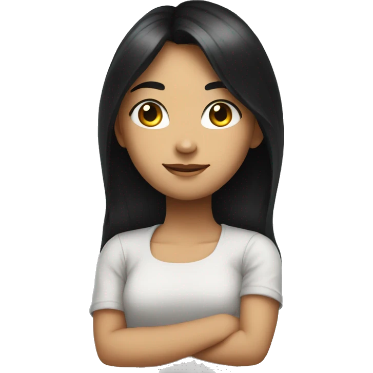 arms crossed girl, long black hair, looking back over shoulder emoji