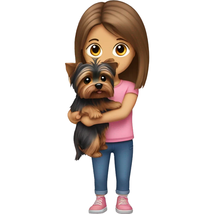 Yorkshire Terrier in the arms of a girl with brown hair emoji