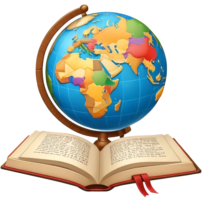 An icon featuring a globe with speech bubbles in different languages, symbolizing the study of foreign languages. The design includes a book and a pencil, representing learning and communication across cultures. Transparent background highlights the global nature of language education. emoji