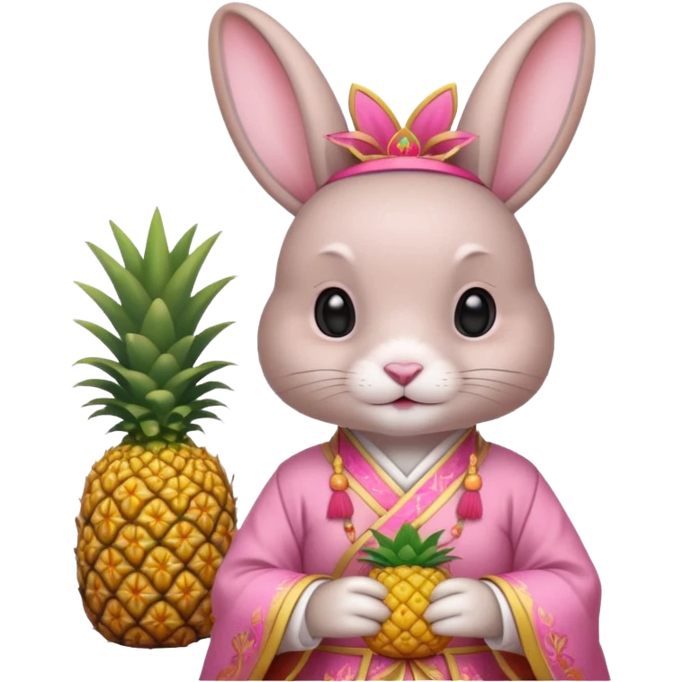 rabbit, wearing pink chinese ancient custome, with pine apple emoji