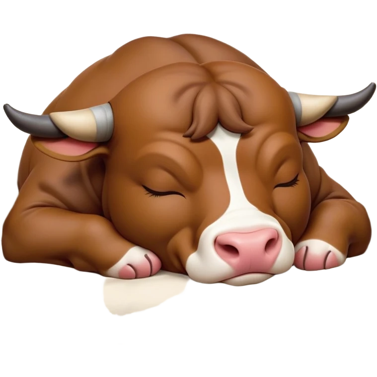 meme-worthy-cute-sleeping-domestic-bull-portrait-emoji,-head-resting-peacefully-with-a-contented-smile,-showcasing-a-robust,-muscular-build-and-a-luxuriously-soft-coat,-eyes-gently-closed-in-serene,-restful-slumber,-simplified,-solid-brown emoji