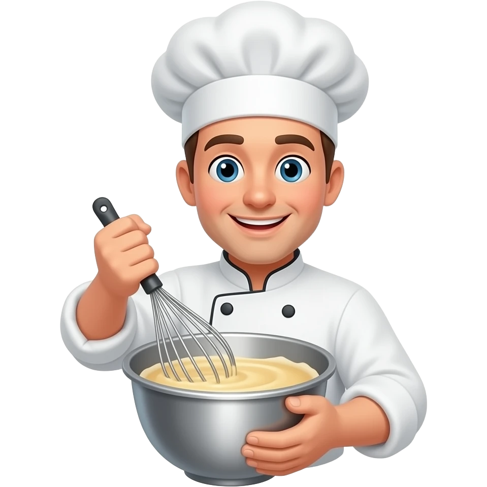 Cartoon bakers man making a cake mixing emoji